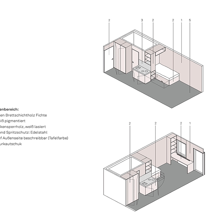 Die Raummodule entsprechen höchsten akustischen und Materialstandards und werden schlüsselfertig angeliefert | Grafik: Sauerbruch Hutton